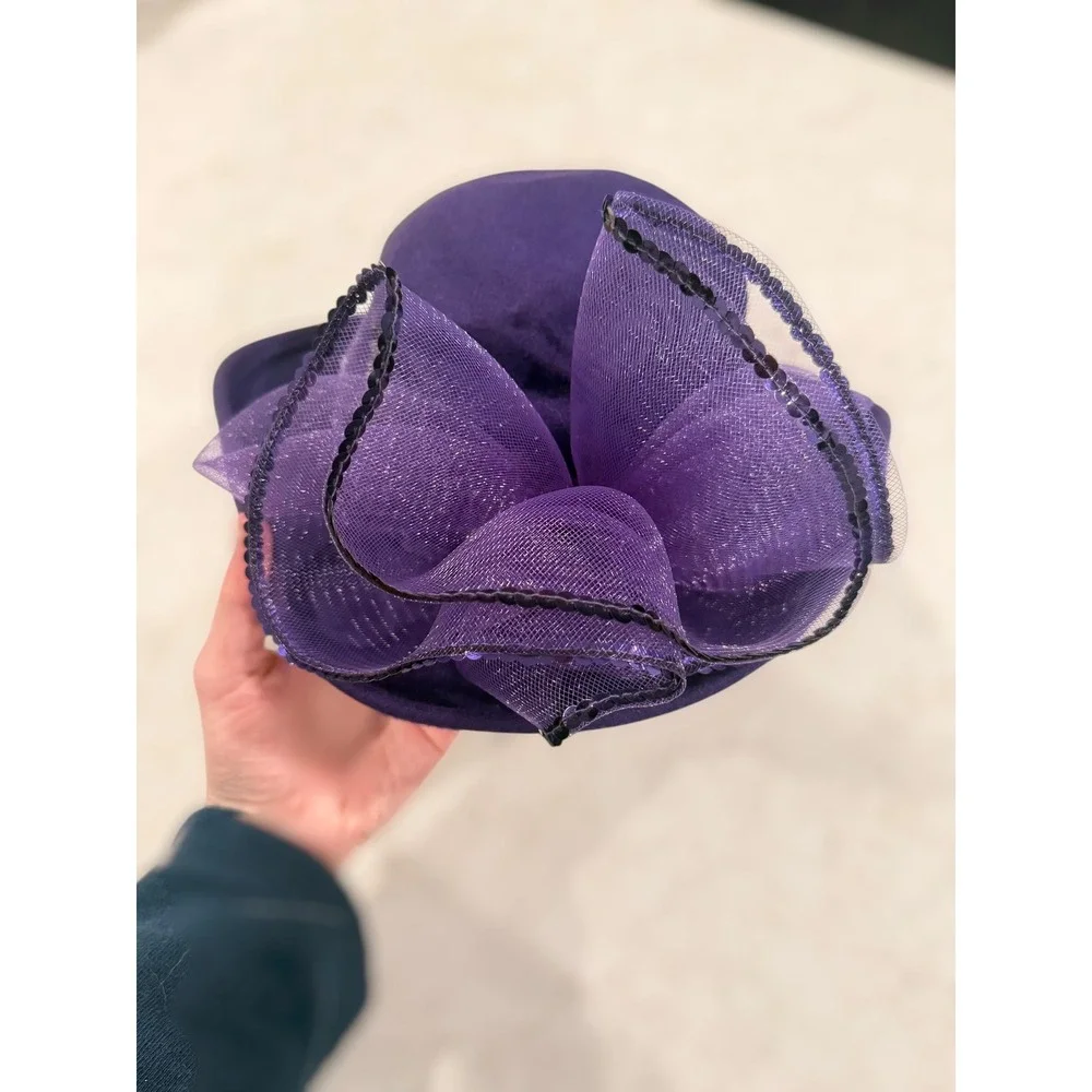 Vintage Derby Lloyd Purple 100% Wool‎ Hat Sequin Wedding Church Mesh Bow NWT